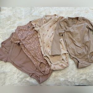 H&M Baby Girls Neutral Floral & Solid Bodysuit Set - Mauve, Cream, Dusty Pink